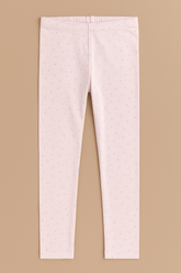 (Ages 7-9)Girl Light Pink Cotton Jersey Tights – Silver Glitter Dots